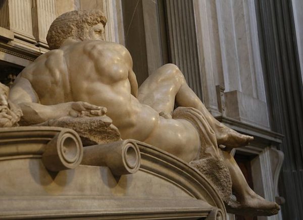 Detail of a Michelangelo sculpture on a Medici Chapel tomb || creative commons photo by Rufus46